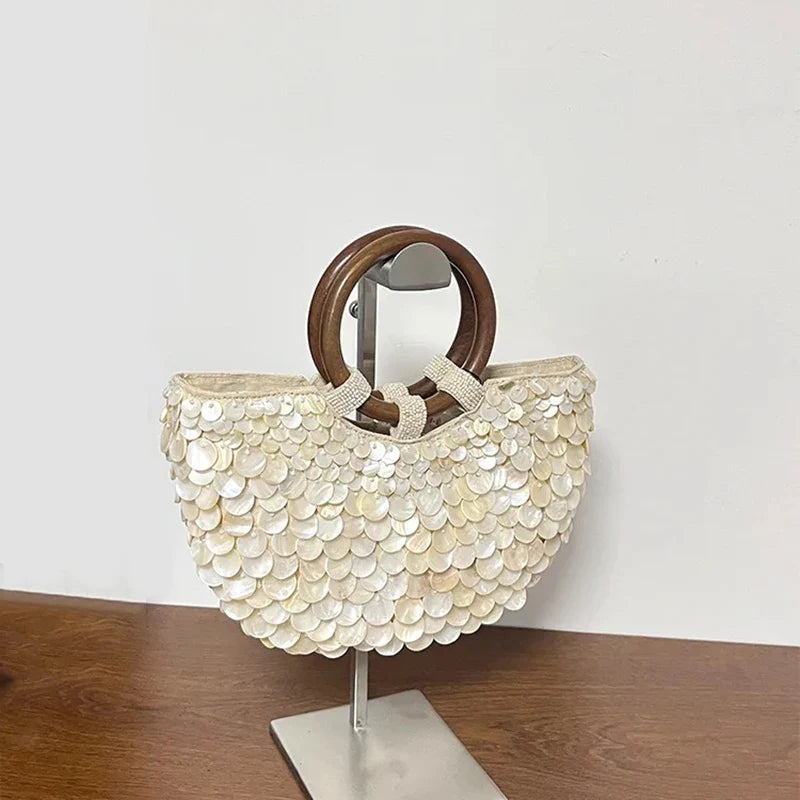 Pure Handmade Natural Shell Bag | New Niche Design Summer Vacation Beach Bag & French Heavy Industry Fashion Ladies Handbag