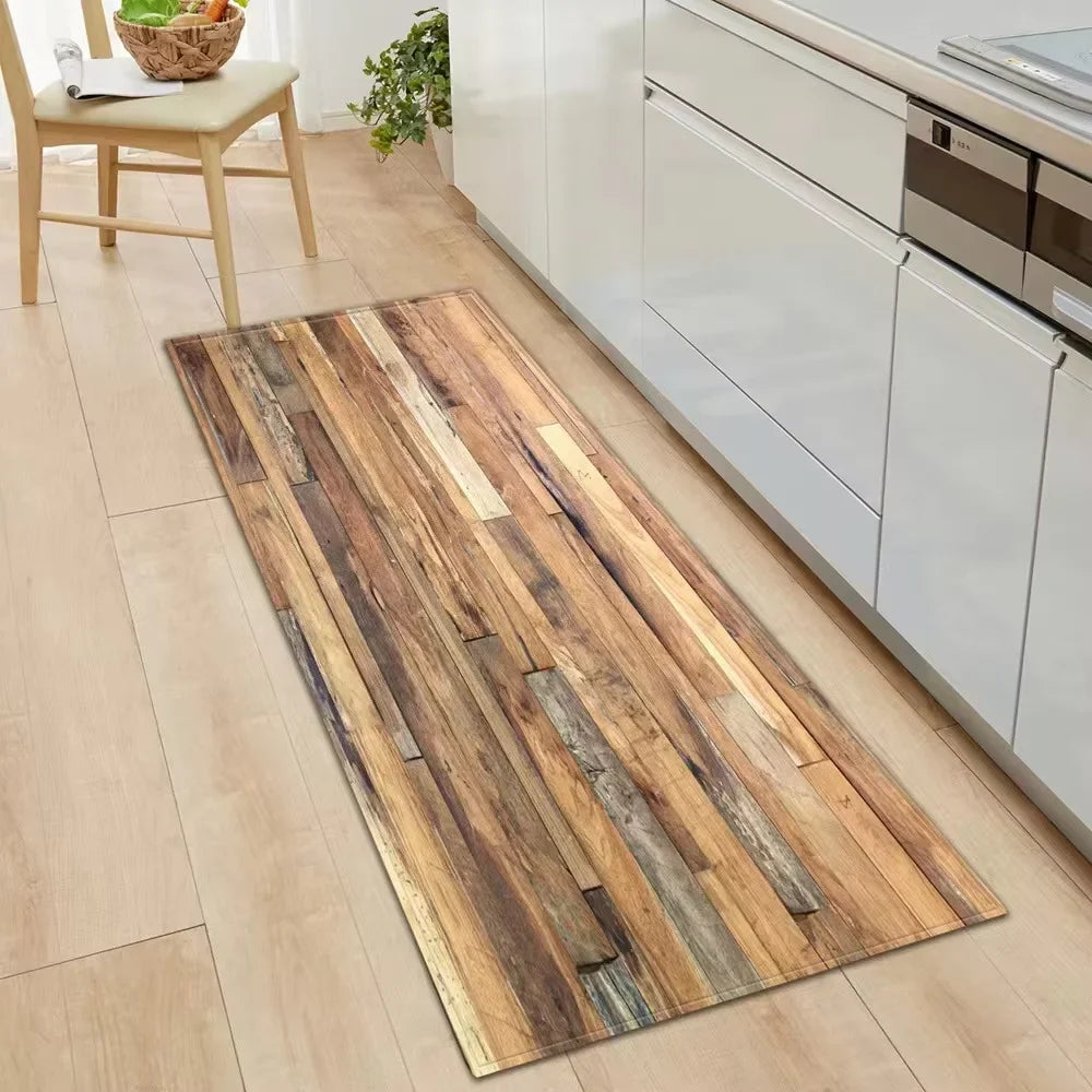 VIKAMA Wood Striped Carpet Kitchen Rug Thin Door Mat Long Floor Mat Laundry Room Carpet Living Room Carpet Rug For Bedroom Home