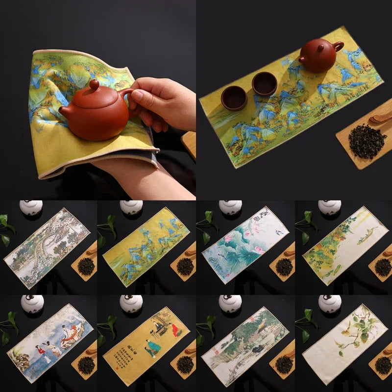 1pc Chinese Painted Thick Tea Towel Super Absorbent Table Mats Suede Professional Rag Tea Mat Napkin High-end Tea Accessories