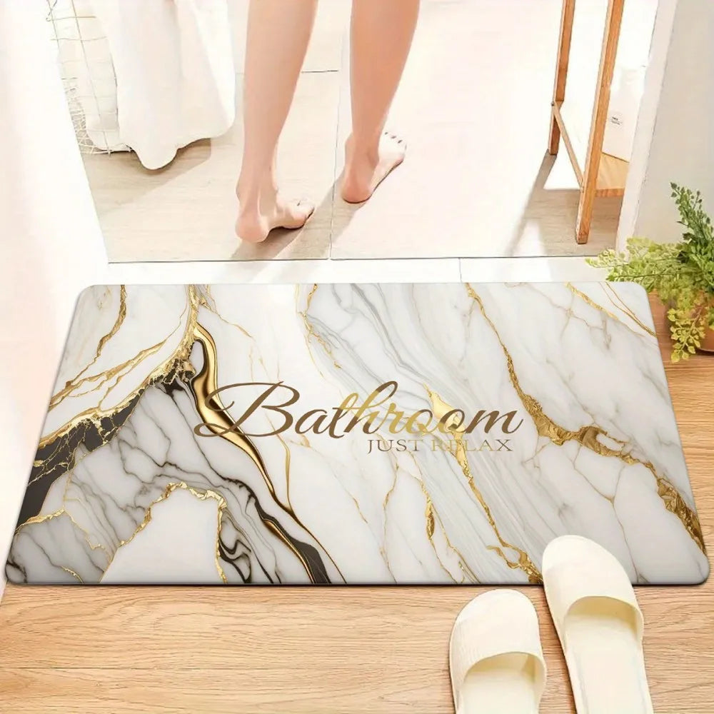 VIKAMA White Sand Gold Marble Pattern Bathroom Mat, Non-Slip Bath Mat for Bathrooms, Showers, and Kitchen Door Mats