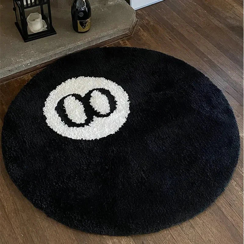 VIKAMA Halloween Eight-Ball Carpet Round Soft Decorative Rug Horror Movie Theme Indoor Home Decor Spooky Pool Enthusiast Gift