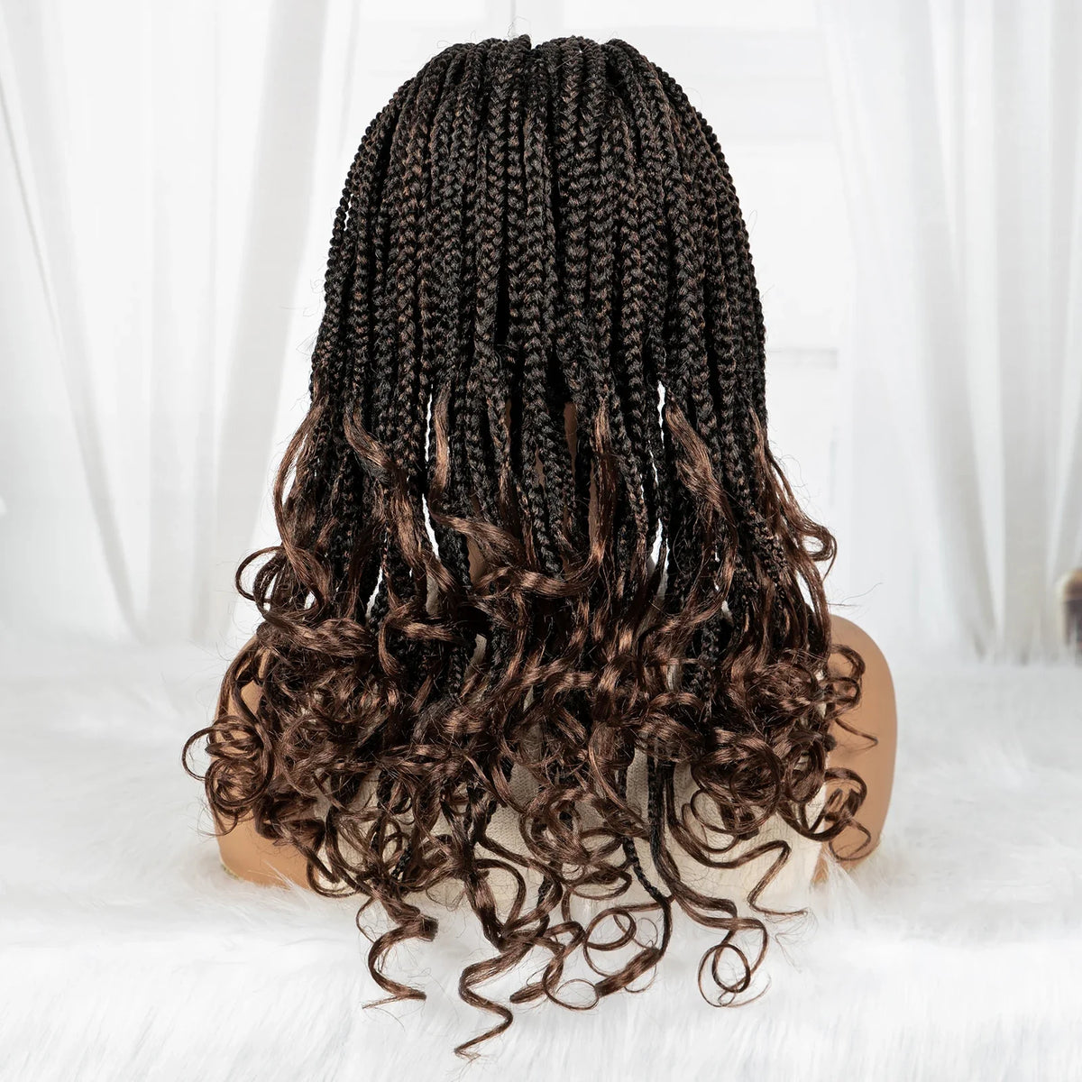 Burgundy Knotless Braids Wig with Curly Ends | 9x6 Lace Front | Blended Box Braids
