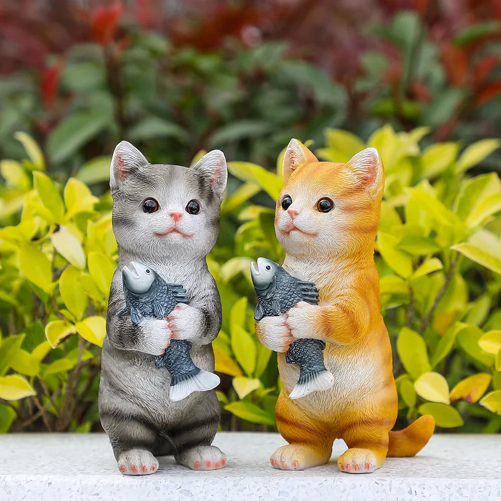 Cat Figurines Outdoor Garden Statues for Patio, Lawn Yard Decoration, Orange Cat Sculpture and Figurines Cat Lover Gifts Kitten