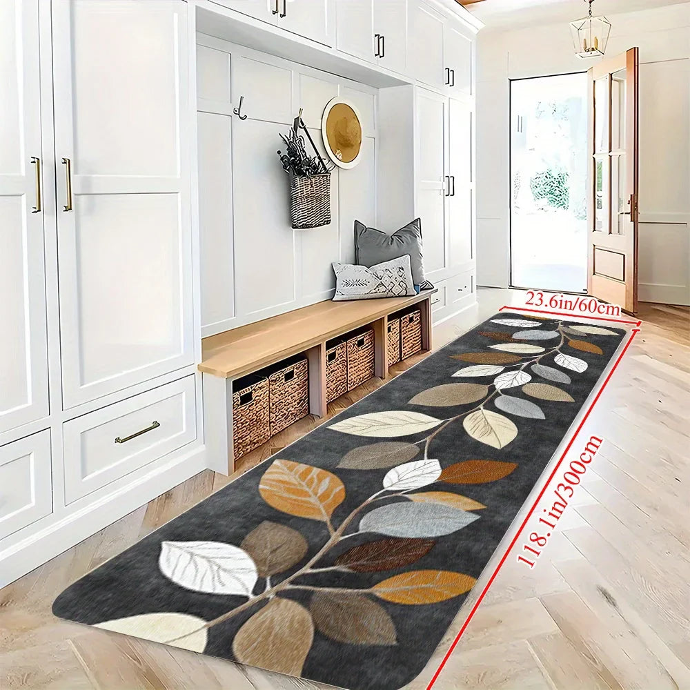 VIKAMA Leaf Pattern Gradient Grey Kitchen Rug Doormat Welcome Mat Runner Rug Winter Rug For Bedroom Warm Carpet For Live Room