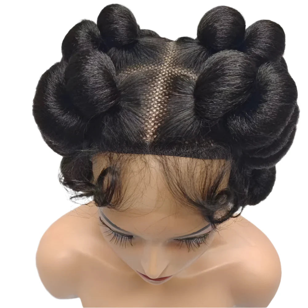 Short Cute Bantu Knotless Braids Wig | Transparent Full Lace | Handmade