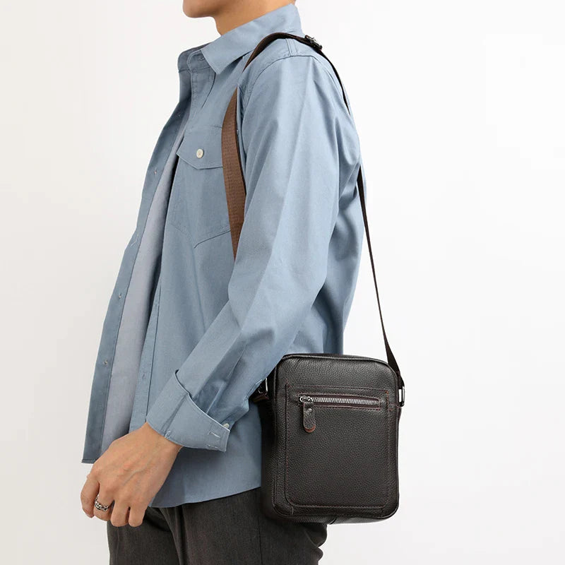 High Quality Genuine Leather Men's Shoulder Bag | Cow Leather Casual Daily Use Crossbody Purse & Handbag (Soft, Solid Color)