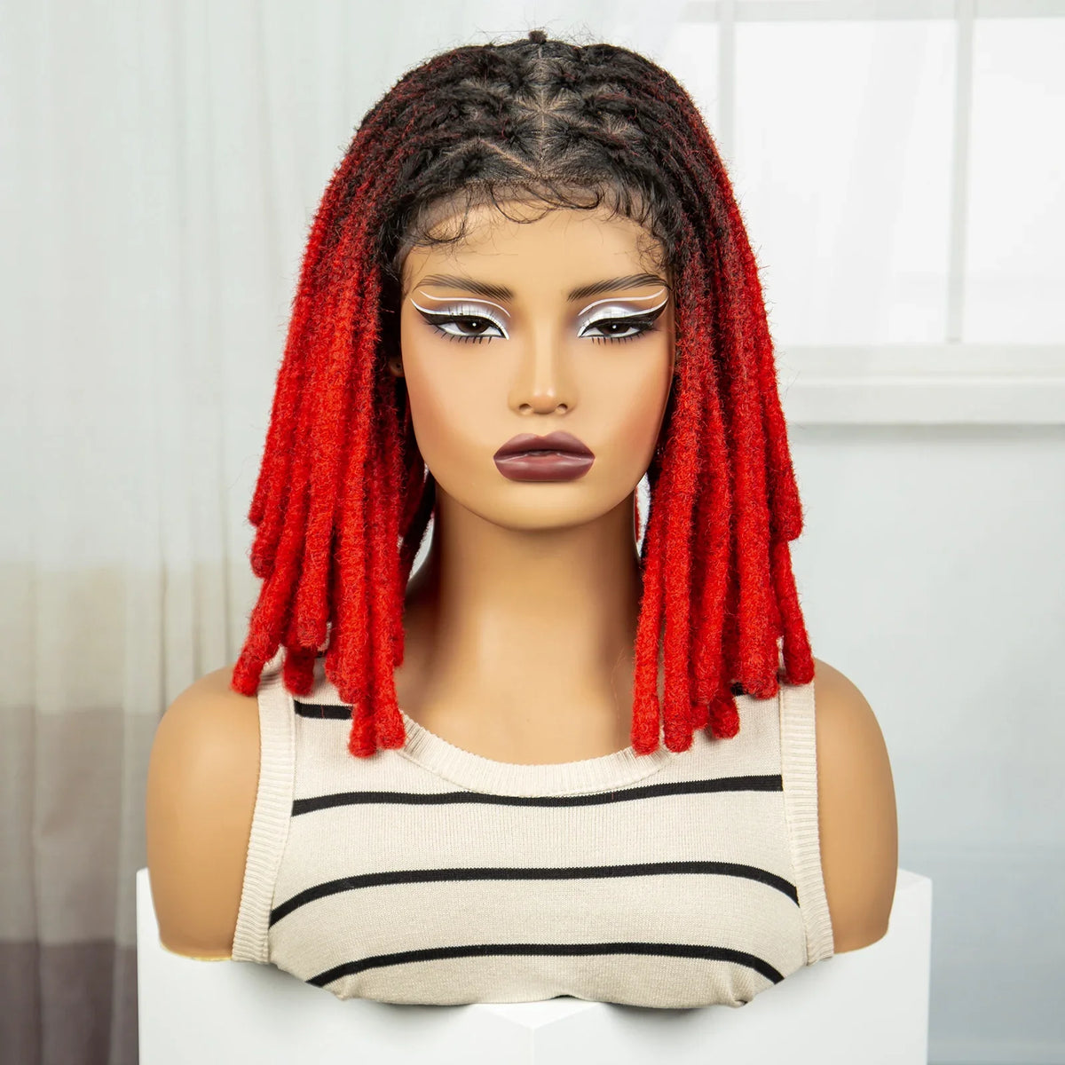 Red Faux Locs Braided Wig | Knotless Box Braids | Full Lace | Baby Hair
