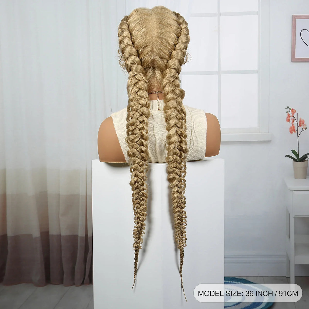 36" Burgundy Twist Cornrow Braids Wig | 99J | Lace Frontal | Baby Hair