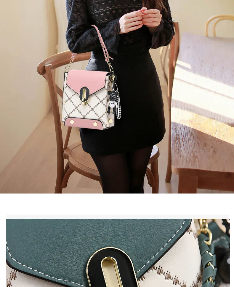 Mini Studded Decor Crossbody Bag | Argyle Embroidery Mobile Phone Purse & Trendy Chain Handbag for Women