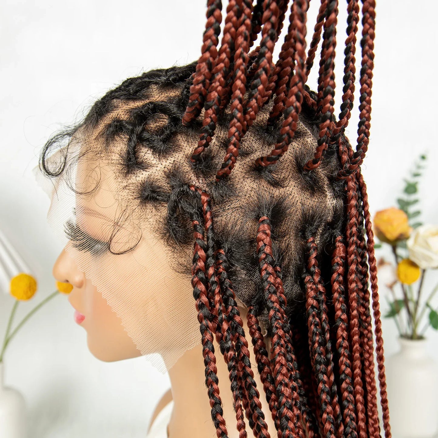 KIMA Box Braided Wig Synthetic Full Lace Braided Wig Cornrow Braids Wig With Baby Hair Transparent Lace Knotless Faux Locs Wig