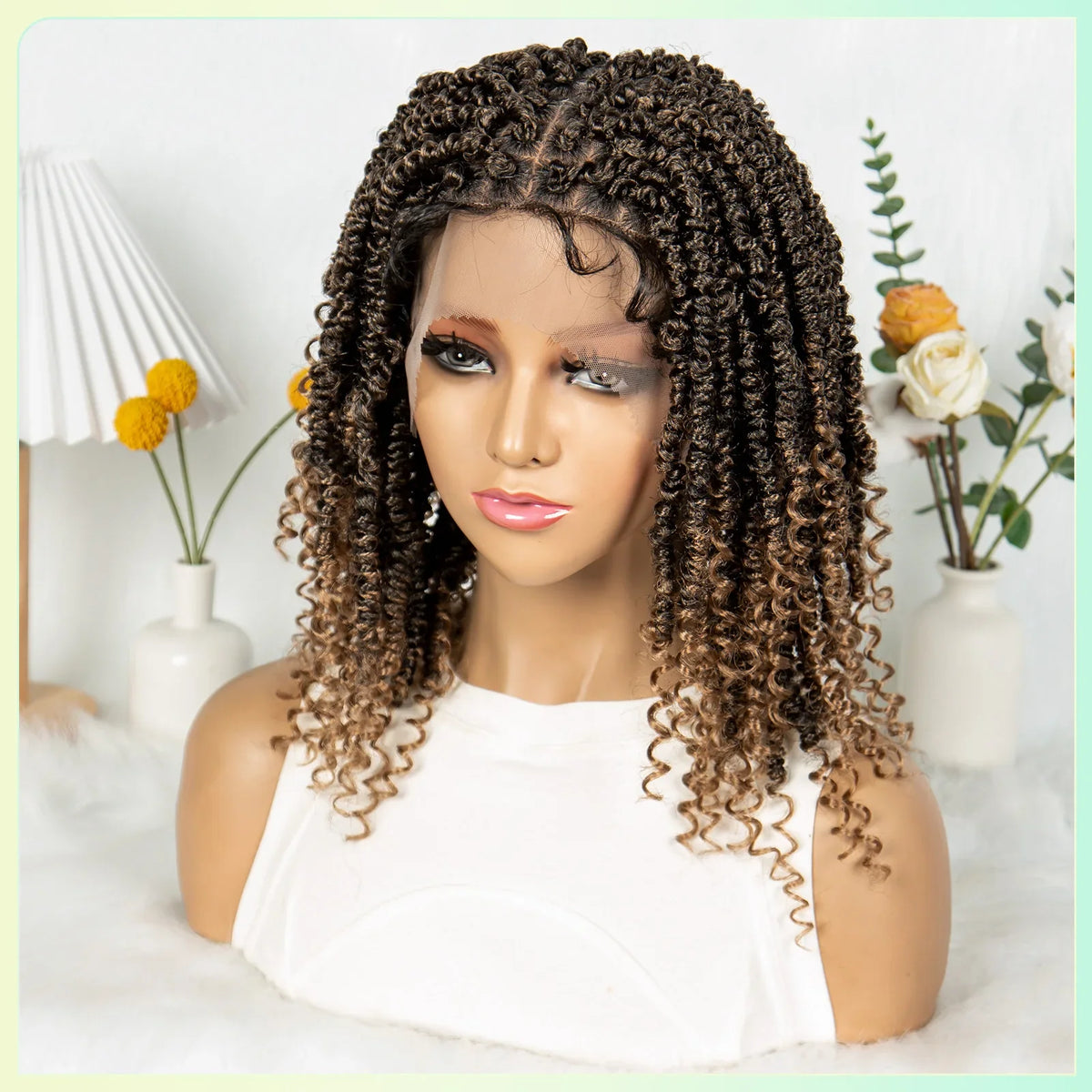 Short Length Box Braided Wig Full Lace Braided Wig Curly Hair With Baby Hair Braiding Wig Twisted Dreadlocks Wig For Women