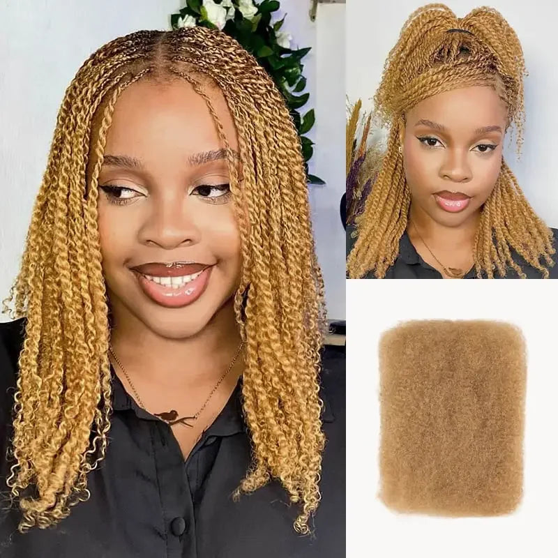 Brazilian Afro Kinky Bulk Human Hair for Braiding - Remy Hair Bundles (Natural Black)
