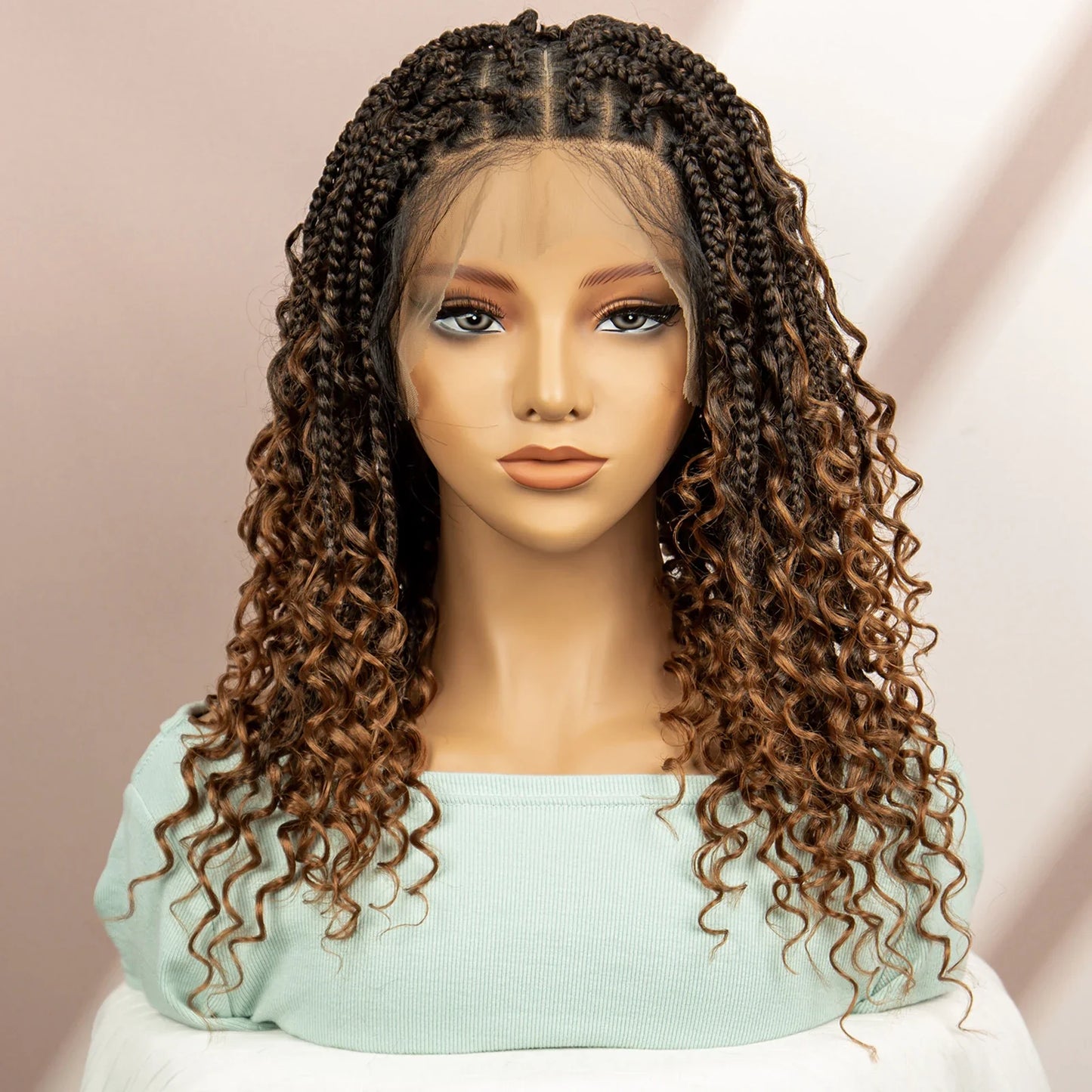 Burgundy Knotless Box Braids Wig with Curly Ends | Full Lace