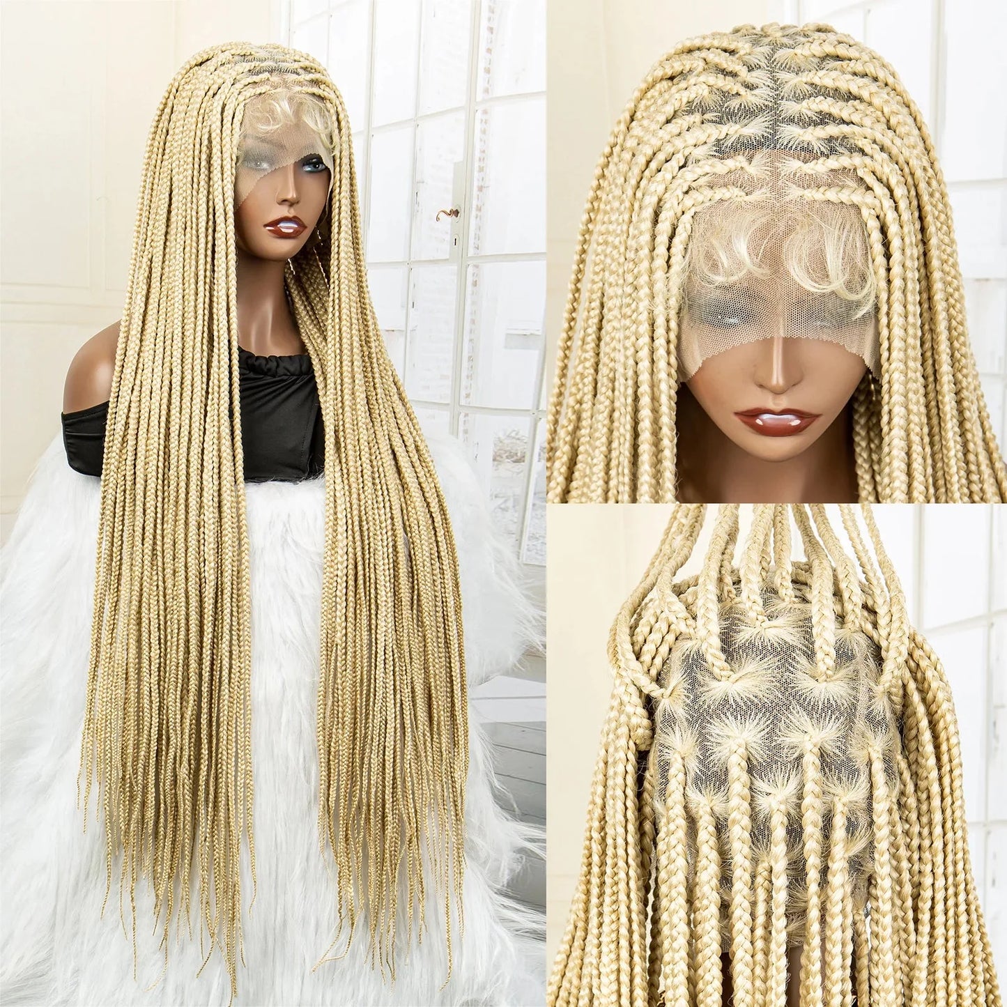 350# Blonde HD Full Lace Braided Wig | Knotless Box Cornrows | Crochet Braids | Synthetic Braids for Black Women