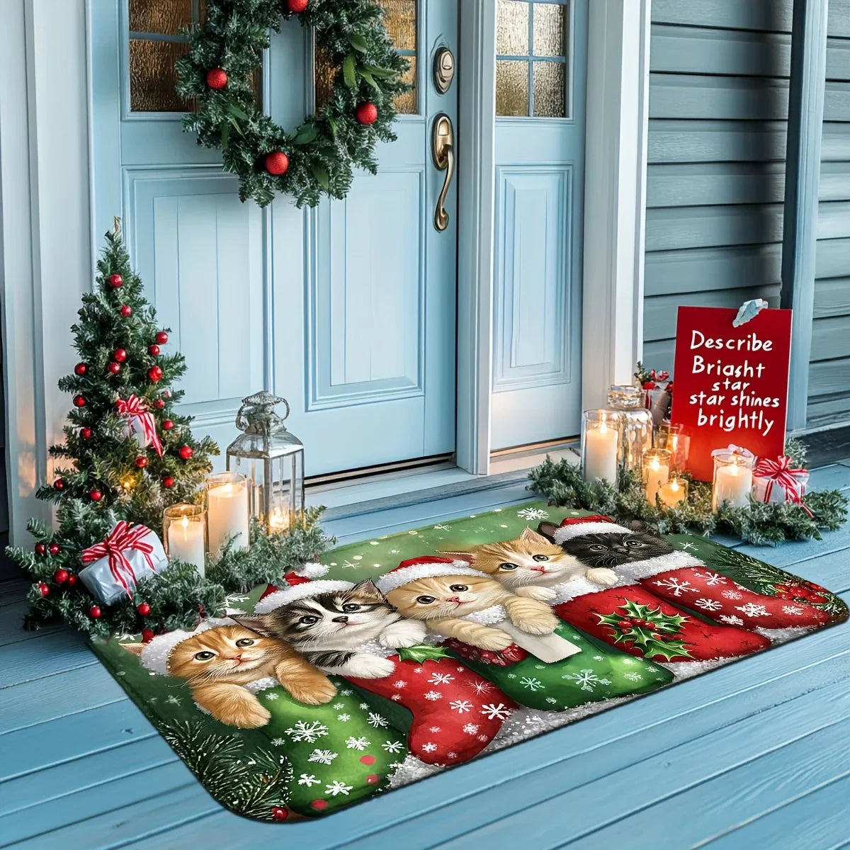 VIKAMA Christmas Carpet Cute 5 Kittens Floor Mat Door Mat Soft Welcome Carpet Living Room Carpet Rug For Bedroom Home Decoration