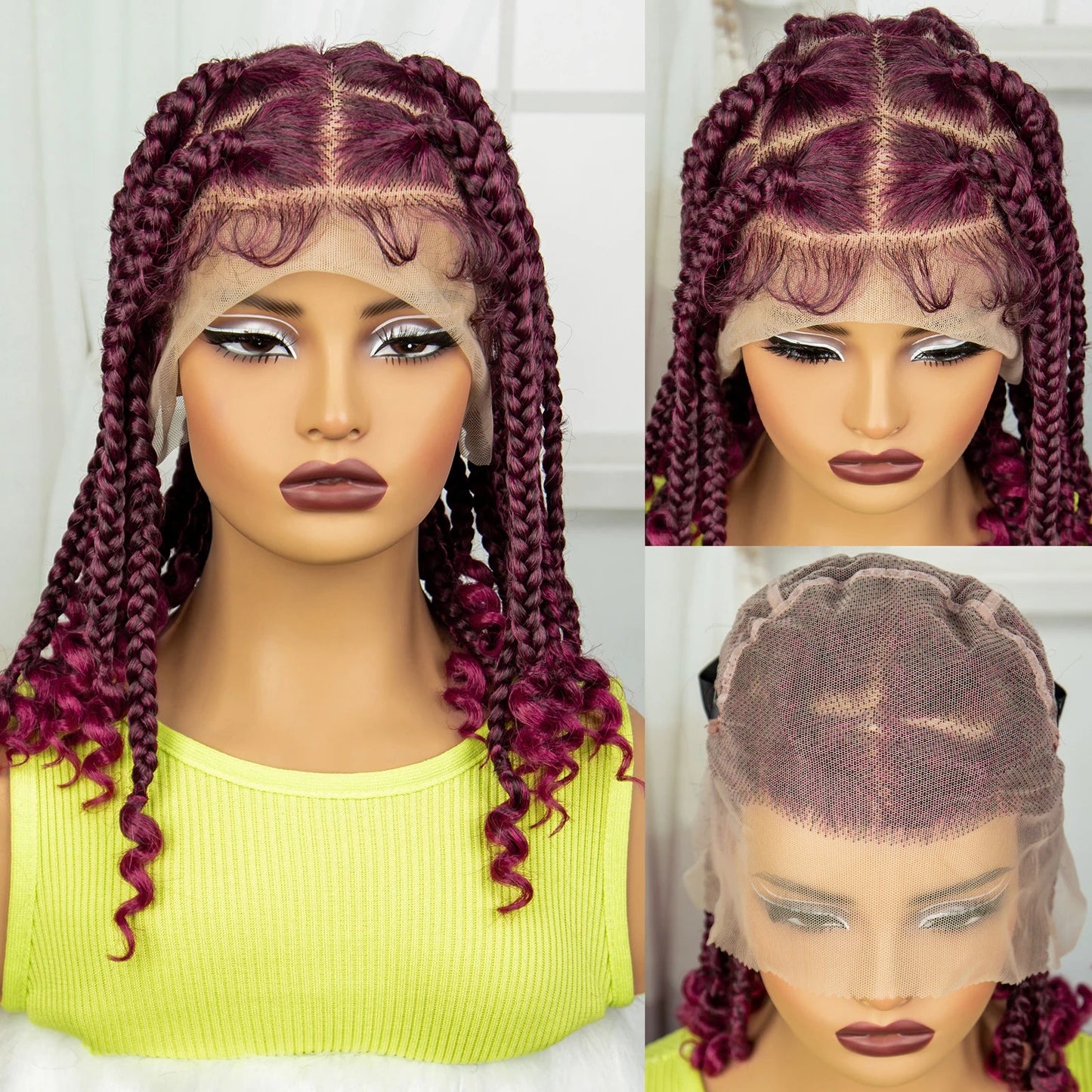 Natural Curly Ends Knotless Braids Wig | Transparent Full Lace | Baby Hair