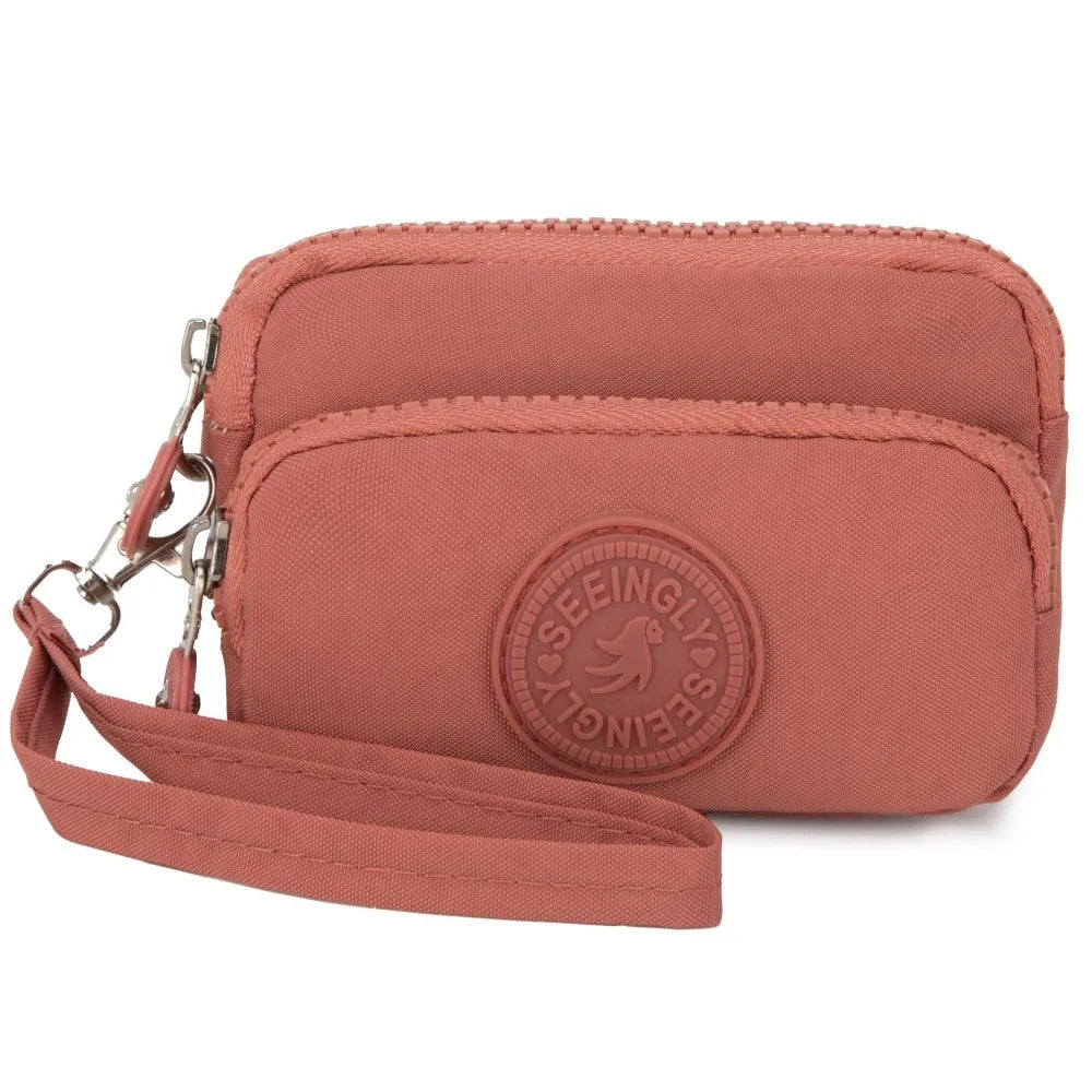New Waterproof Coin Purse with Key Ring | Solid Color Card Holder & Large Capacity Wear-Resistant Handbag (Unisex Storage Bag)