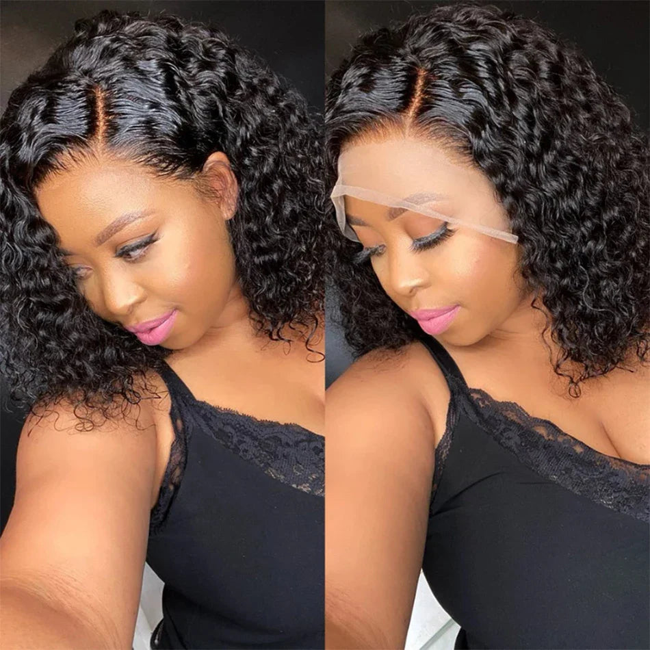 13x4 Deep Wave Bob Wig | Glueless Lace Front | Brazilian Remy Human Hair | Transparent Lace