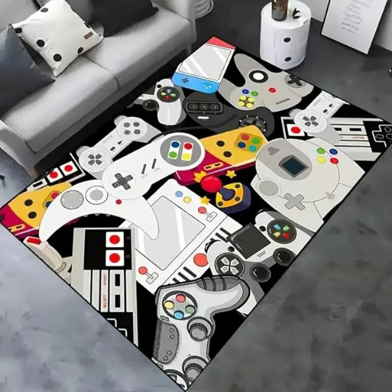 Fashion Crystal Pile Gaming Carpet with Video Game Controller Game Room Carpet Bedroom Full Pile Non-Slip Carpet