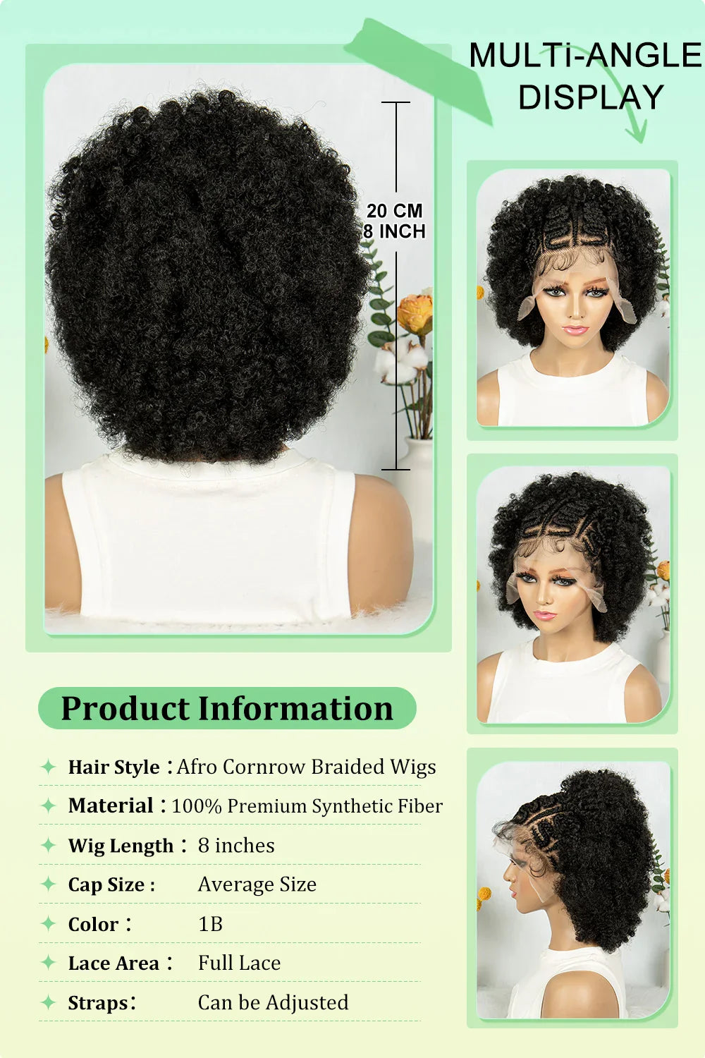 Bouncy Afro Cornrow Full Lace Braided Wig | Synthetic Braids | Black Women