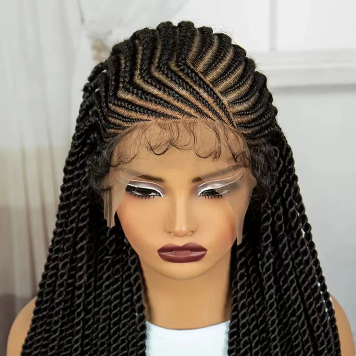 36" Straight Cornrow Knotless Braids Wig | Full Lace | Baby Hair