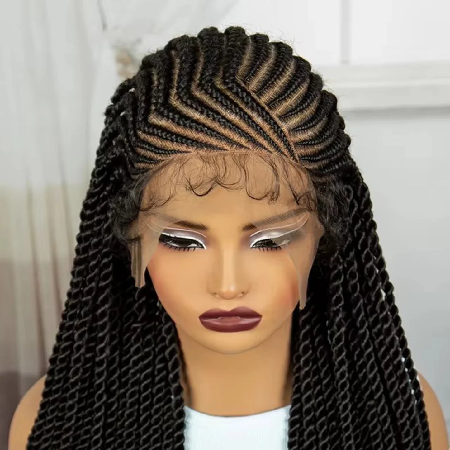 36" Natural Straight Cornrow Braids Wig | Lace Front | Baby Hair