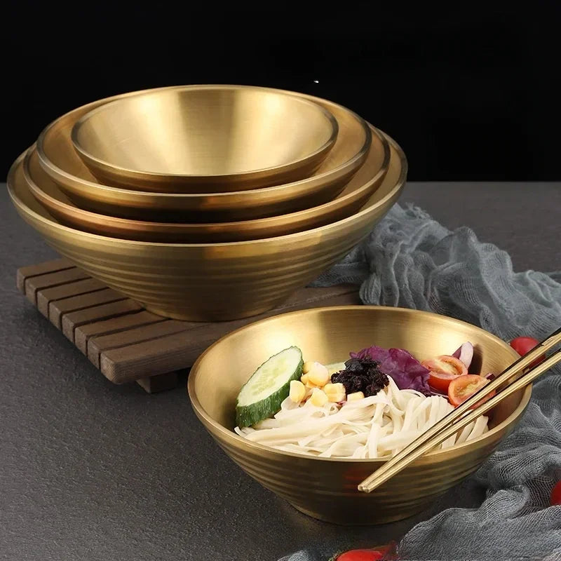 Gold Mixed Noodles, Instant Noodles, 304 Stainless Steel Bowls, Heat Insulation, Japanese Lamian Noodles Bowls.