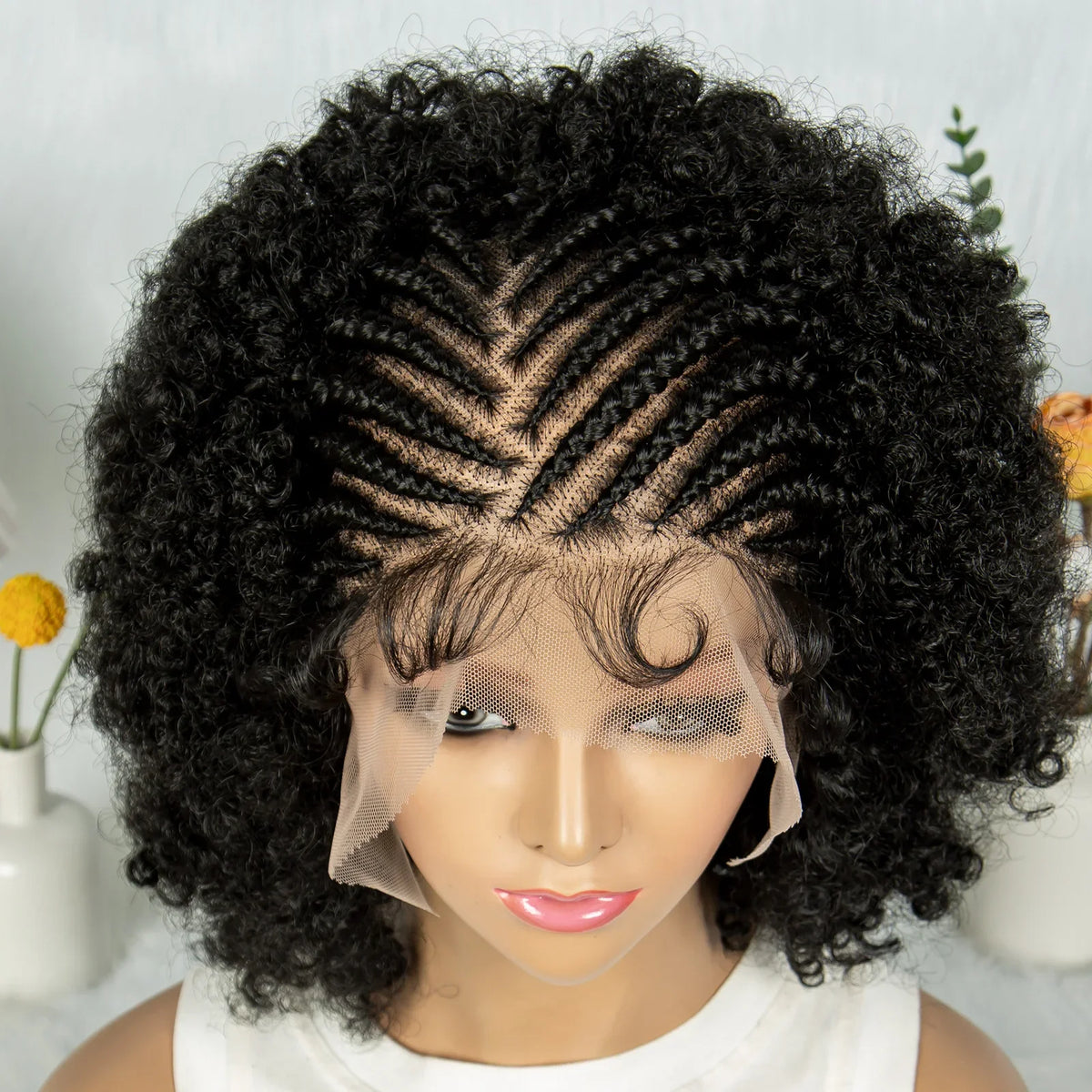 Bouncy Afro Cornrow Full Lace Braided Wig | Synthetic Braids | Black Women