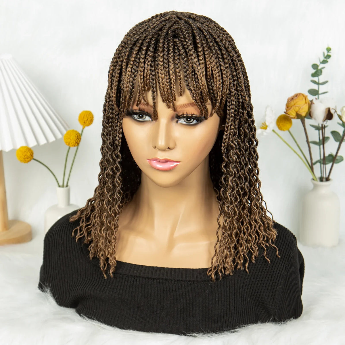 KIMA Colorful Half Twisted Locs Half Braided Bob Wig with Bangs