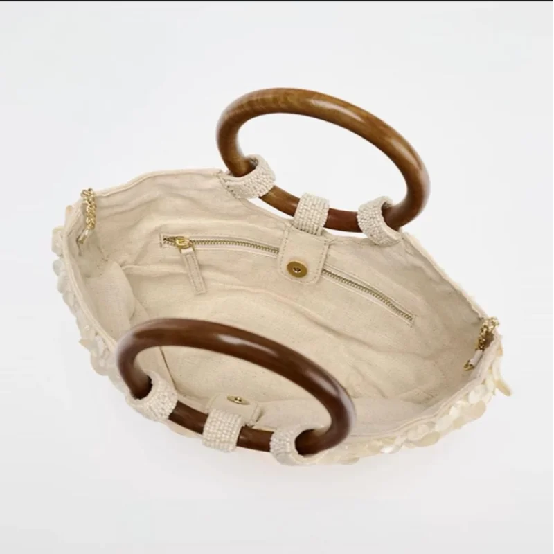 Brand Exquisite Double-sided Shell Handbag | Luxury Handmade Large Capacity Shell Crossbody Clutch Bag (Wooden Handle & Tote)