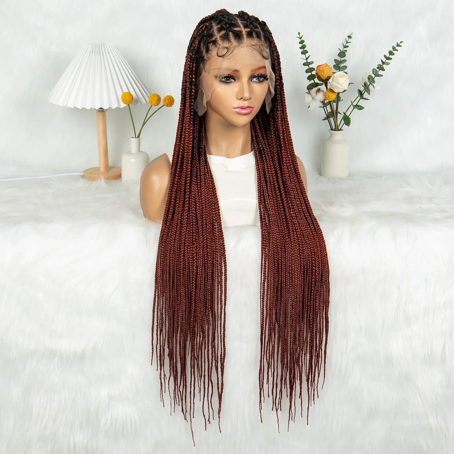 KIMA Box Braided Wig Synthetic Full Lace Braided Wig Cornrow Braids Wig With Baby Hair Transparent Lace Knotless Faux Locs Wig