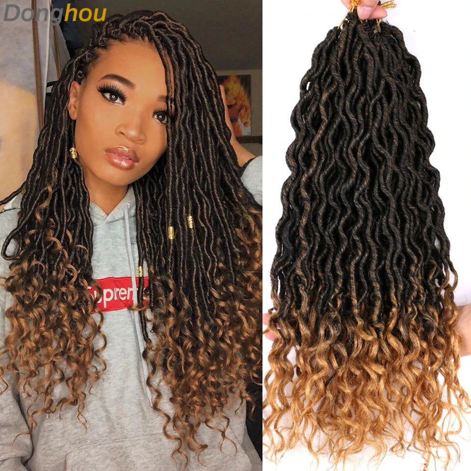 Goddess Faux Locs Crochet Hair | 18" Soft Curly Braids | Ombre Dreadlocks Extensions | 24 Strands/Pack