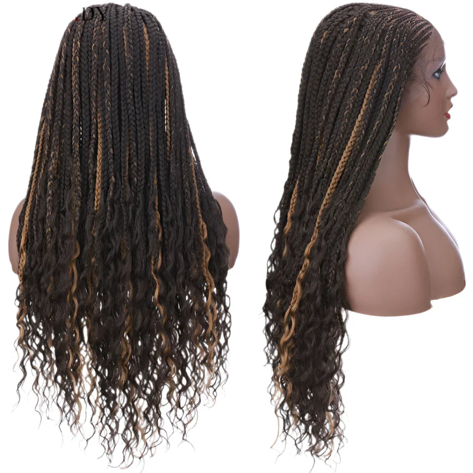 My-Lady Synthetic Braided Wig | 28" Cornrow Braids | Lace Front Wig | Long Curly Ends | Black Women