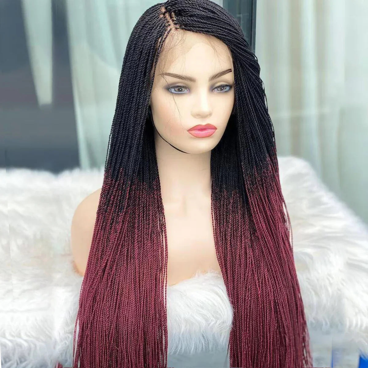 Million Twist Braided Lace Front Wig | Micro Braids Wig | Kanekalon High Heat Fiber | Black Women