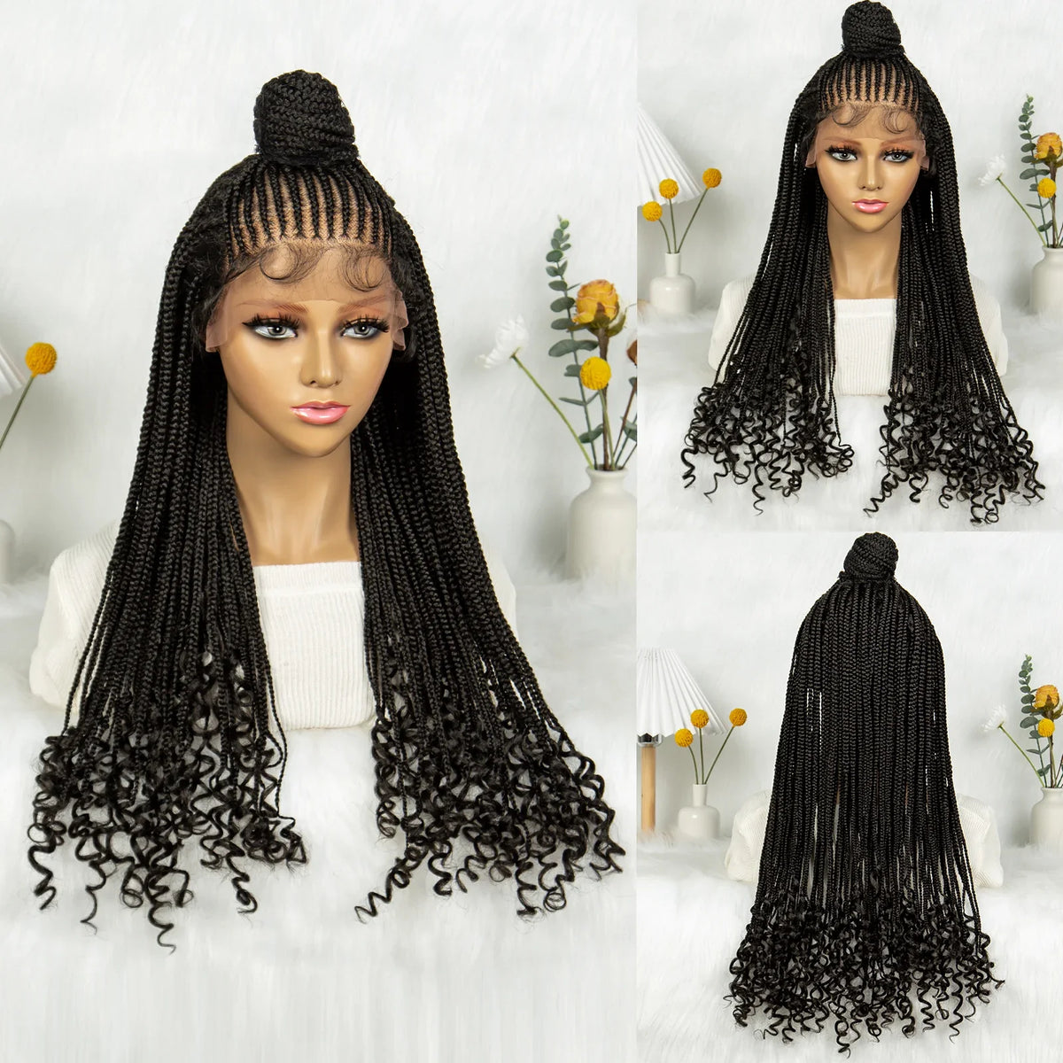 Updo Braided Wig with Curly Ends & Baby Hair | Lace Front