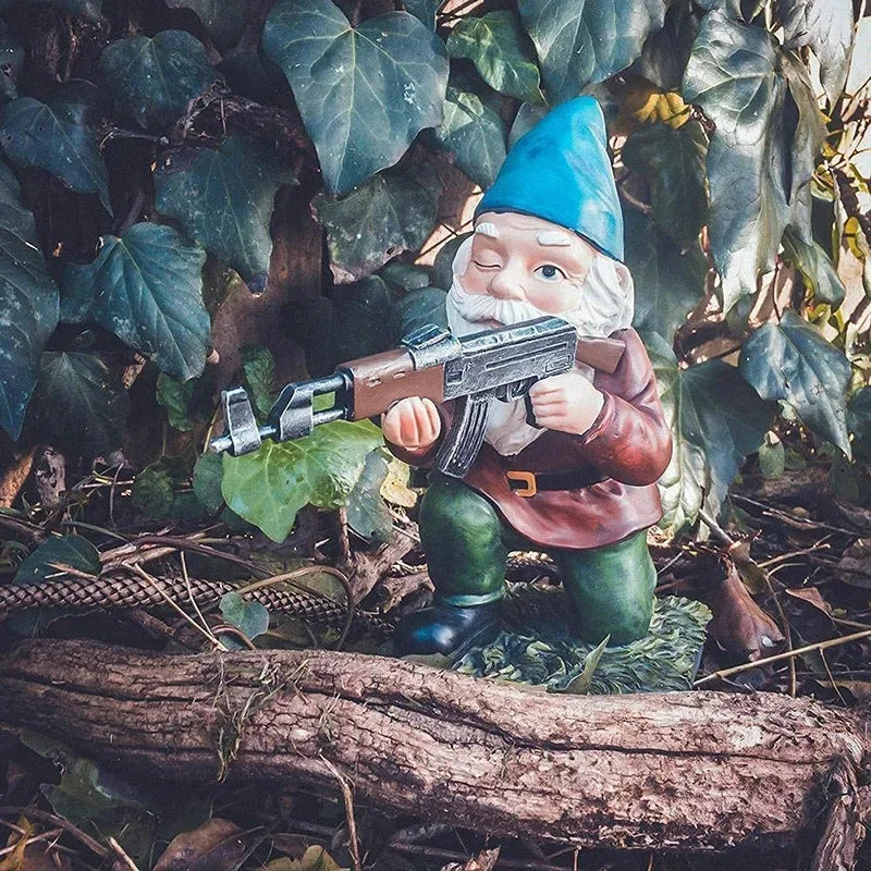 Funny Army Gnome Garden Statue Resin Desktop Lawn Ornament for Outdoor Garden Decoration Wooden Monster Yard Sculpture Figurines