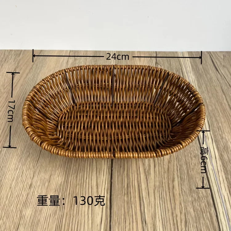Imitation Rattan Fruit Basket Sundry Storage Basket Hand-Woven Storage Box Home Storage Supplies Tabletop Display Rattan Basket