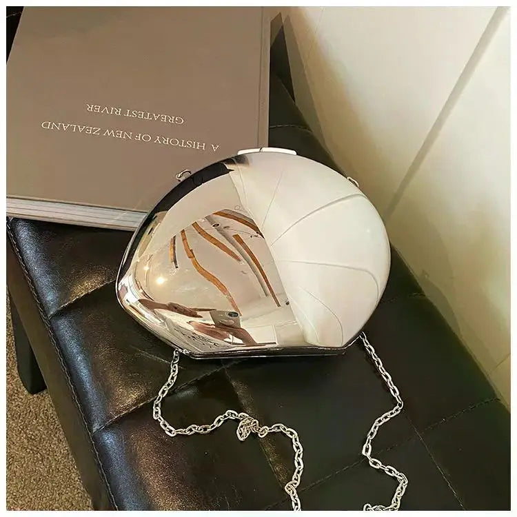 Designer Acrylic Shell Shape Clutch Bag | Gold Silver Women's Evening Party Bag & Cute Shiny Metal Shoulder Crossbody Bags (Small Purse)