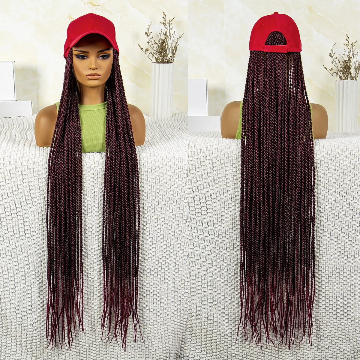 Synthetic Long Twists Braids Extension With Adjustable Cap Fashionable Machine Made Crochet Braided Extension Cap Wig For Women