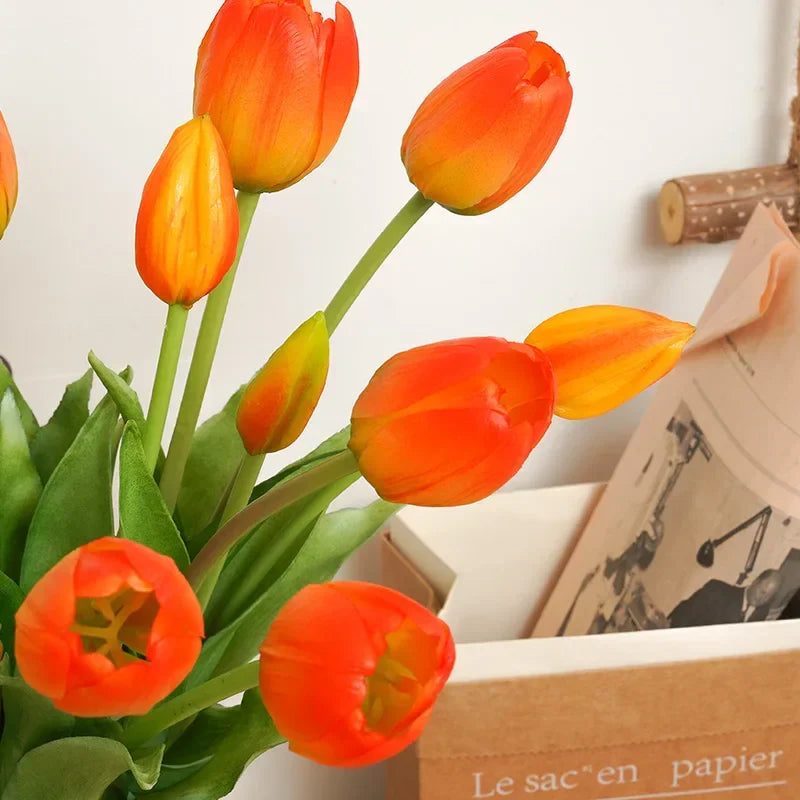 1PCHigh Quality Silicone Real Touch Five-headed Tulip Bouquet Wedding Home Decoration Indoor Artificial Flower Plant Living Room