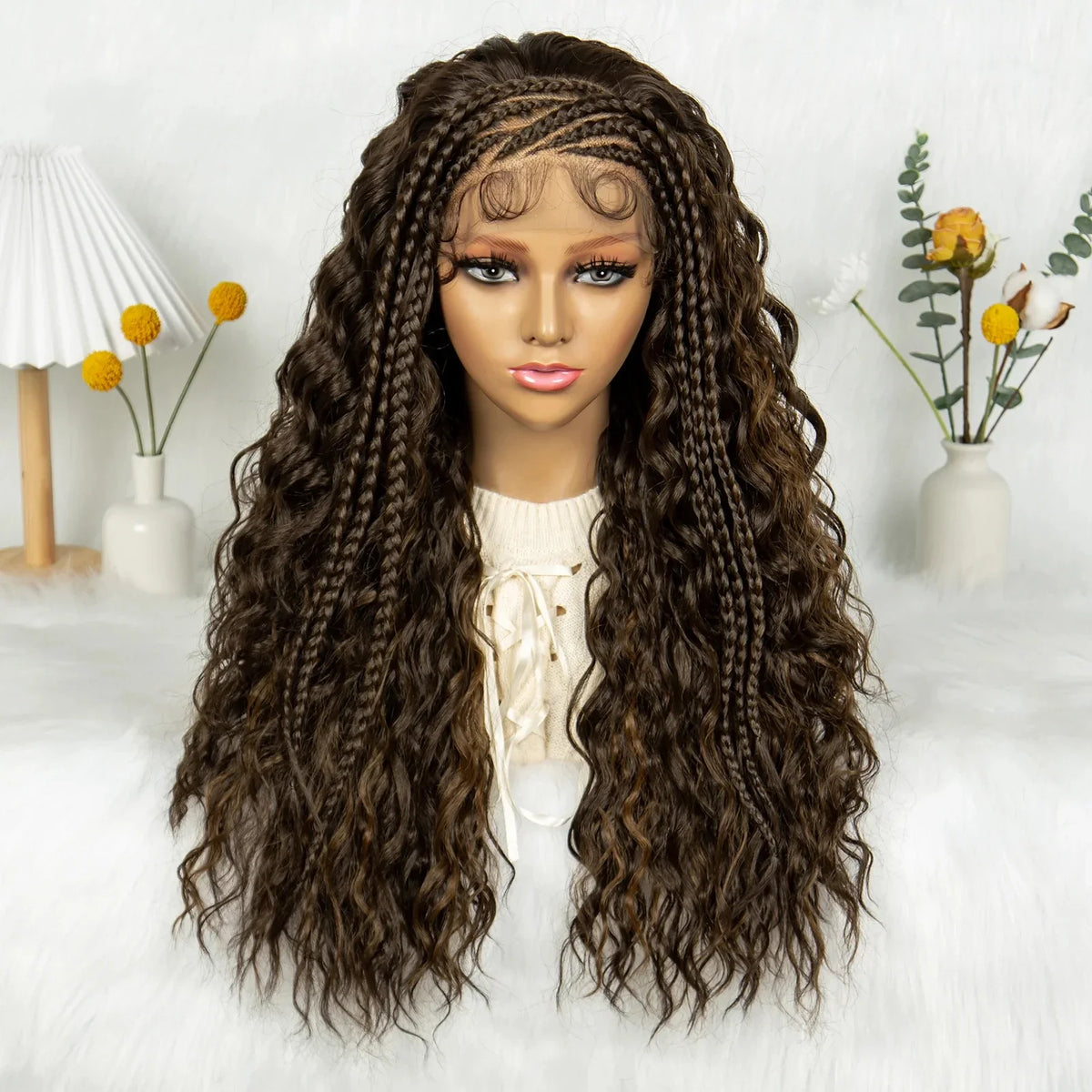 Burgundy Cornrow Stitch Curly Braids Wig | 13x4 Lace Front | Baby Hair | KIMA