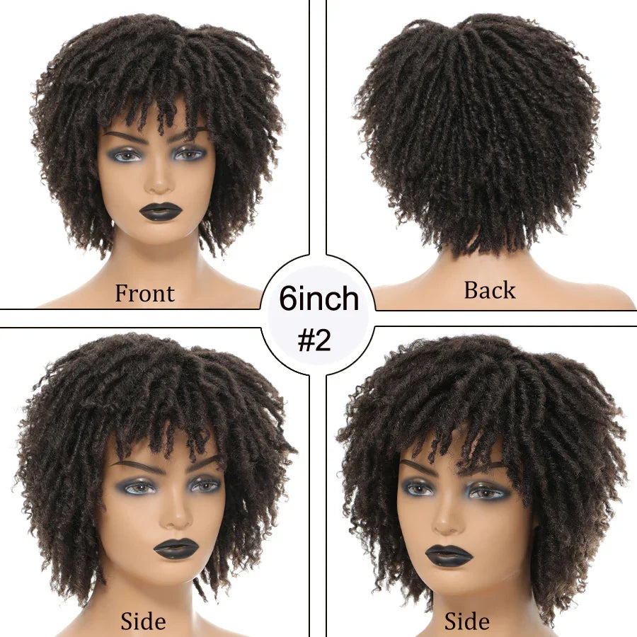 Short Afro Curly Faux Locs Wig | Twist Braids | Heat Resistant | Ombre Brown | Black Women