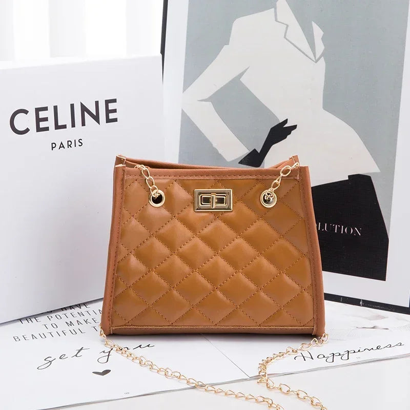 Women's Tote Bag with Chains | Diamond Lattice Underarm Luxury Shoulder Bag for Ladies (Designer Handbag for Parties)