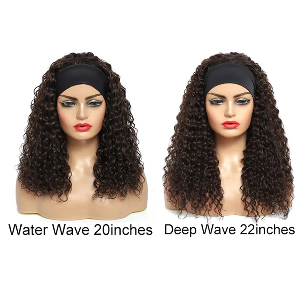 Water Wave Headband Wig | Darker Brown | Synthetic Curly Hair Wig | 20 Inches | Glueless | Full Machine Made Wigs