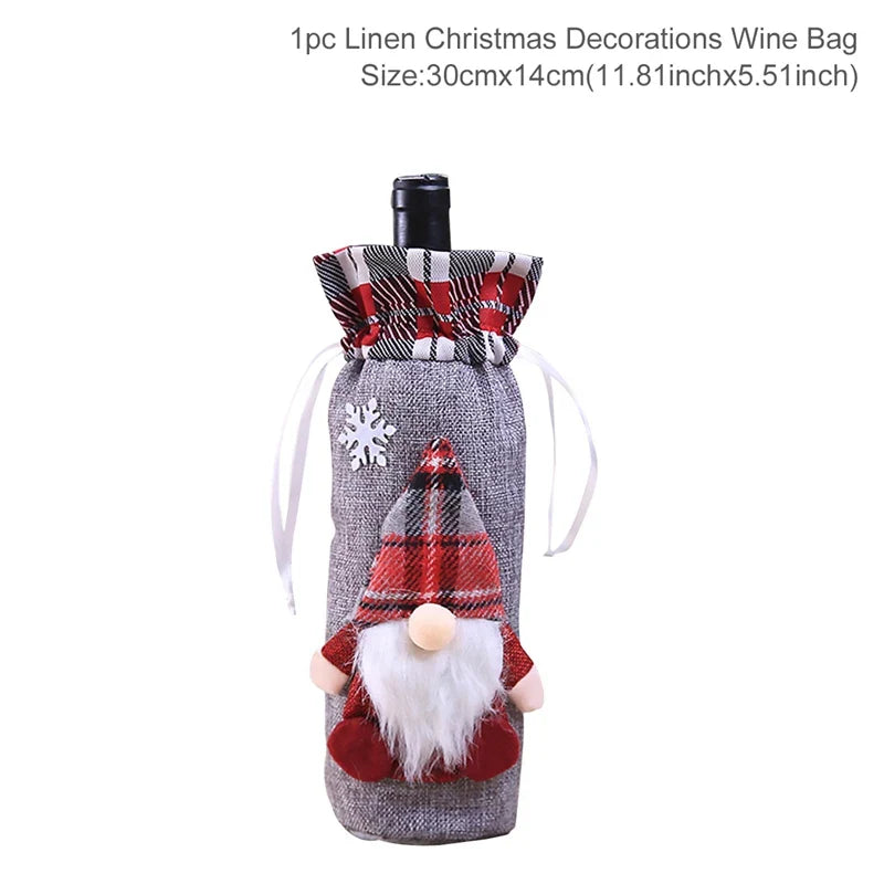 Merry Christmas Decoration for Home 2024 Santa Claus Wine Bottle Cover Snowman Stocking Gift Holders Xmas Navidad Decor New Year