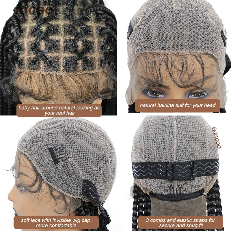 Product Title: Criss Cross Knotless Box Braids Full Lace Wig | Baby Hair | Synthetic Cornrows | Braided Lace Front Wig