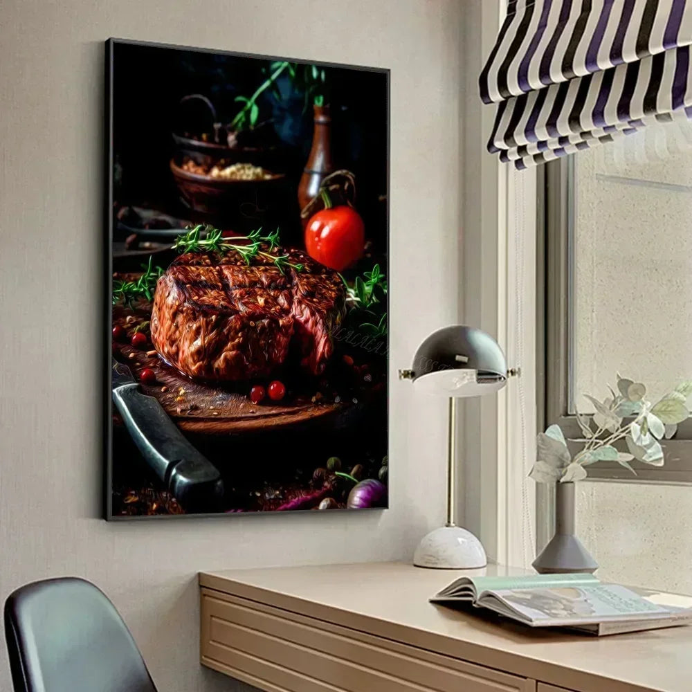 Chicken Food Burger French Fries Chicken Salmon Art Poster Canvas Painting Wall Print Living Room Home Restaurant Decor Poster