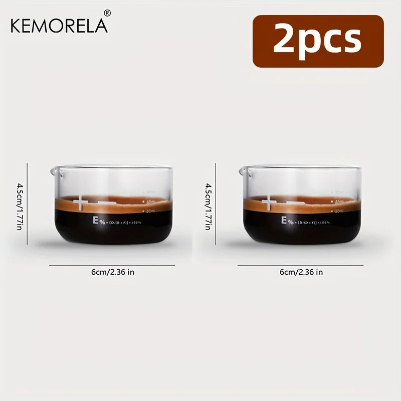 KEMORELA 1/2PCS Espresso Shot Glasses 60ml Clear Scale Measuring Cup Liquid Heavy Glass Coffee Cups Home Barista Accessories