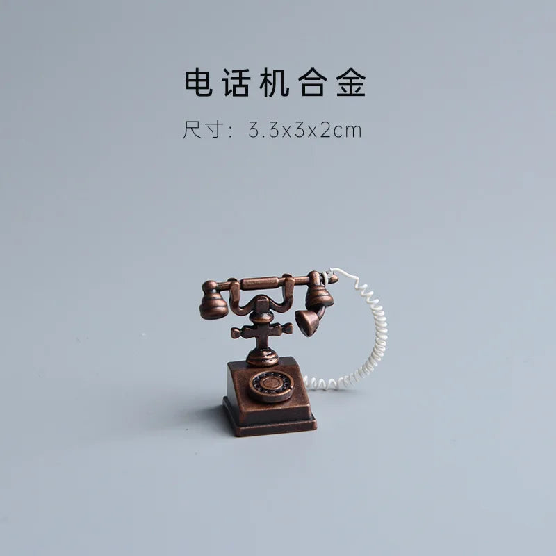 ZAKKA Miniatures Study Bookcase Home Decor Cute Cartoon Cat Retro Desk Gramophone Ornament Crafts Dollhouse Accessories Toy Gift