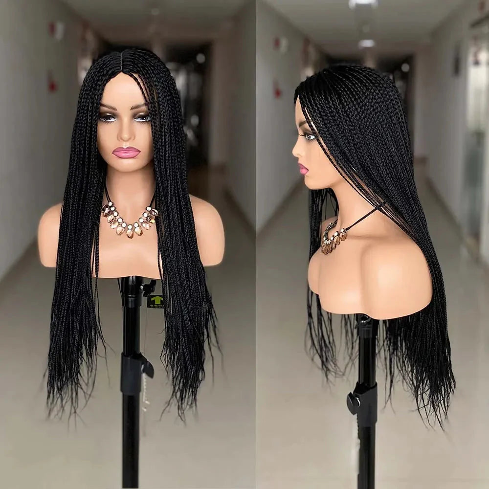 26" Ombre Box Braided Wig | Long Straight Braids | Twist Accents | Synthetic Wig | Cosplay & Daily Wear